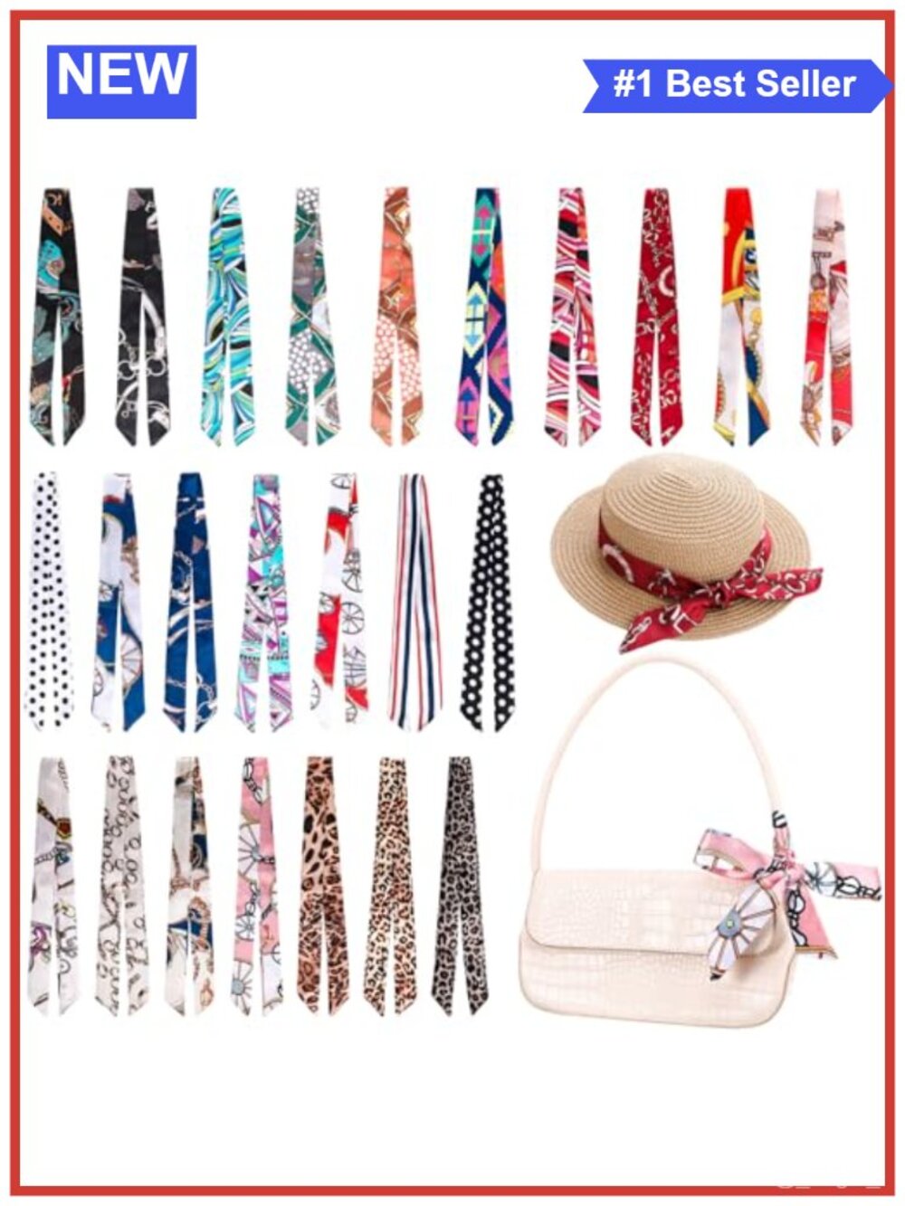 24 Pc Satin Scarf Set Narrow Neckerchief Hair Band Handbag Wrap